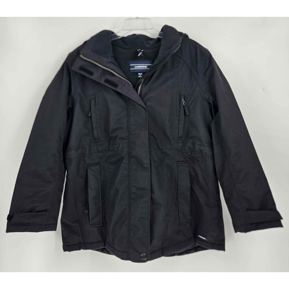 Lands' End Women's XL/P Squall Waterproof Parka Black Fleece Lined Removable Hoo